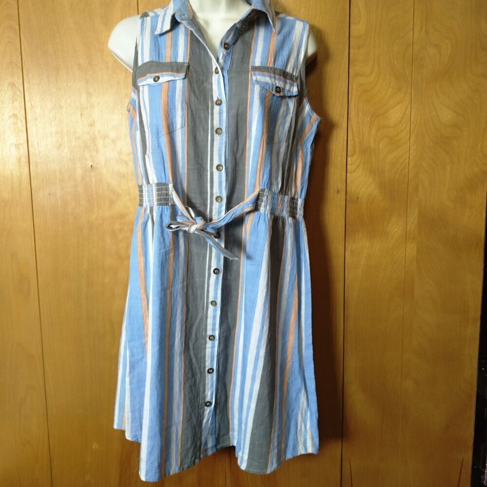 Millenium Size Small Sleeveless Striped Button Front Collared Shirt Dress Casual